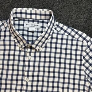 Mizzen+Main Performance Menswear Short Sleeve Button Down Shirt Blue Checked XL
